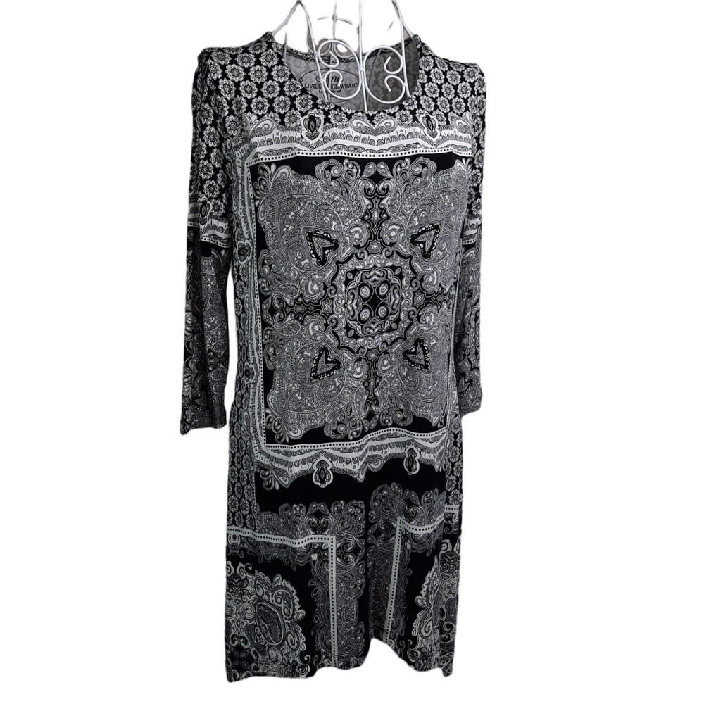 Soma Framed Paisley B&W Sharkbite Tunic Dress SZ S
